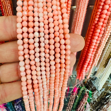 Natural Pink Coral Bead Round Faceted 4mm - 15.5"inches Strand - Beadsy Beads