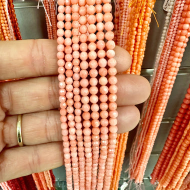 Natural Pink Coral Bead Round Faceted 4mm - 15.5"inches Strand - Beadsy Beads