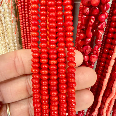 Natural Red Coral Rondelle 6mm - 15.5"inches Strand - Beadsy Beads