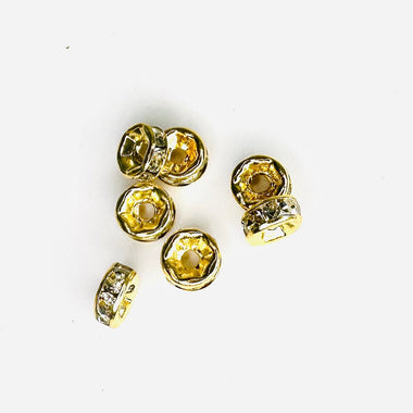 Nickel Free Gold Plated Diamonte Spacer Roundel 6mm - 10pcs - Beadsy Beads