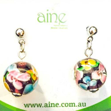 NIckel Free Stud Earrings Handmade glass Flower encased Purple - Beadsy Beads