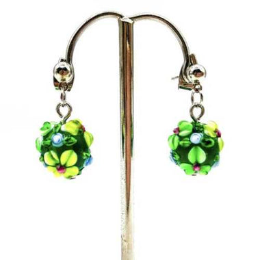 Nickel Free Stud Earrings Handmade glass Flower Greenery - Beadsy Beads