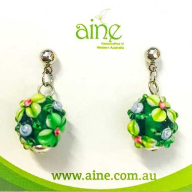 Nickel Free Stud Earrings Handmade glass Flower Greenery - Beadsy Beads