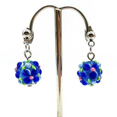 Nickel Free Stud Earrings Handmade Glass Flower the Blues - Beadsy Beads
