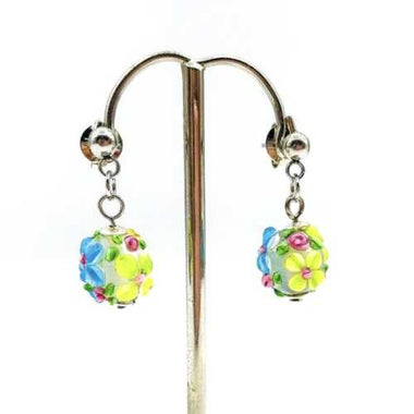 Nickel Free Stud Earrings Handmade Glass Flower Yellow / Light Blue - Beadsy Beads