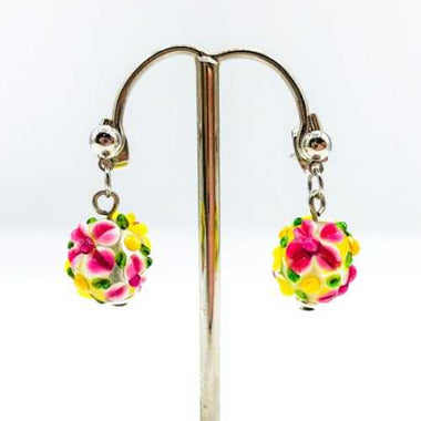 Nickel Free Stud Earrings Handmade Glass Flower Yellow / Red - Beadsy Beads