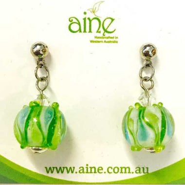 Nickel Free Stud Earrings handmade glass Swirly Greenery - Beadsy Beads