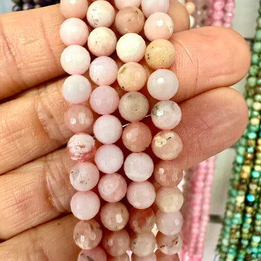 Pink Opal Crystal Faceted Round Gemstones Beads 6mm - 15.5" Strand - Beadsy Beads