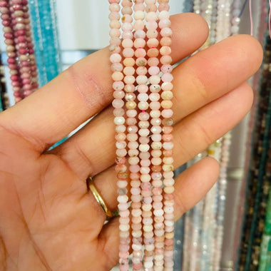 Pink Opal Peruvian Crystal Faceted Rondelle Gemstones Beads 4mm - 15.5" Strand - Beadsy Beads