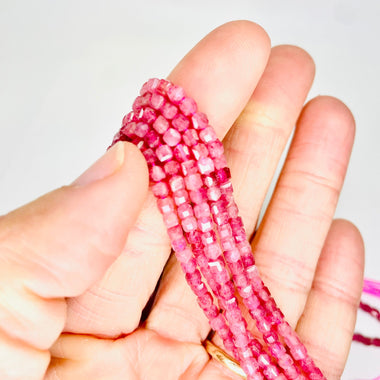 Pink Tourmaline Crystal Faceted Cube Gemstones Beads 3mm - 15.5" Strand - Beadsy Beads