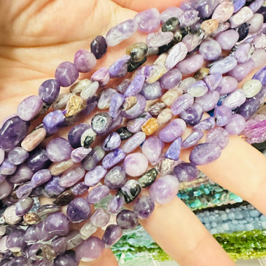 RARE! Charoite Crystal Gemstone Beads Small Nugget - 15.5" Stand - Beadsy Beads