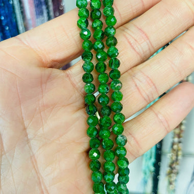 RARE! Diopside Crystal Round Faceted Gemstone Beads - 15.5" Strand - Beadsy Beads