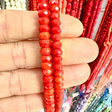 Red Coral Bamboo Bead Faceted Rondelle ''AA'' 6x4 mm - 15.5"inches Strand - Beadsy Beads