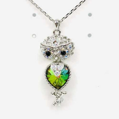 Rhodium Plated Swarovski Pendant Necklace Owl - Beadsy Beads