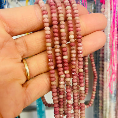 Rhodonite Crystal Rondelle Bead 4 mm strand 15.5 inch - Beadsy Beads