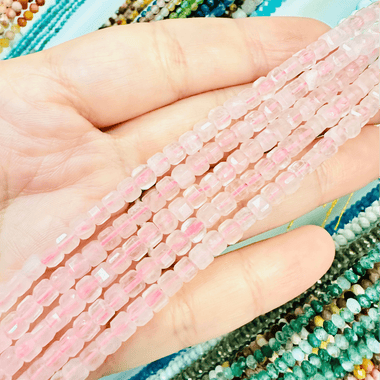 Rose Quartz Faceted Cube Crystal Gemstone 4mm 15.5 inches strand - Beadsy Beads