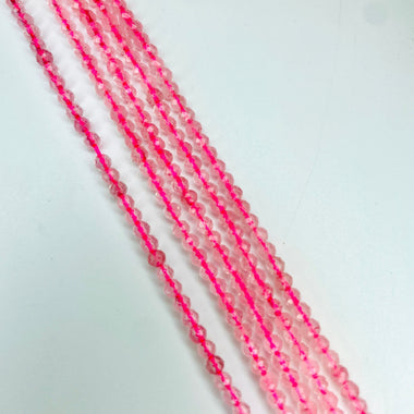 Rose Quartz Round Faceted Crystal Gemstone 3mm 15.5 inches strand - Beadsy Beads