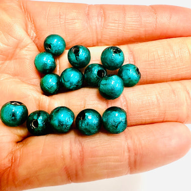 Silver Foiled Round Beads Teal 8mm / 5 pcs - Beadsy Beads