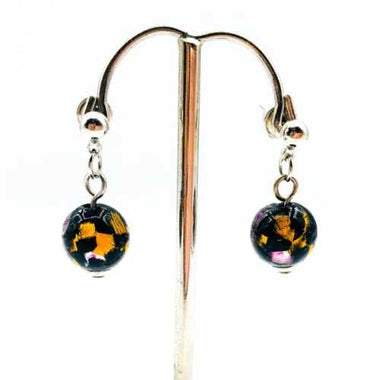 Stud Earrings Handmade Glass Silver Foiled Round 10mm Black / Topaz / Pink - Beadsy Beads
