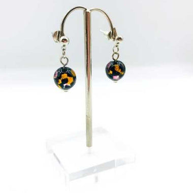 Stud Earrings Handmade Glass Silver Foiled Round 10mm Black / Topaz / Pink - Beadsy Beads