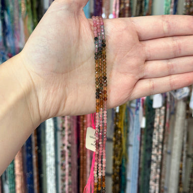 Tourmaline Crystal Faceted Round Gemstones Rainbow Beads 3mm - 15.5" Strand - Beadsy Beads