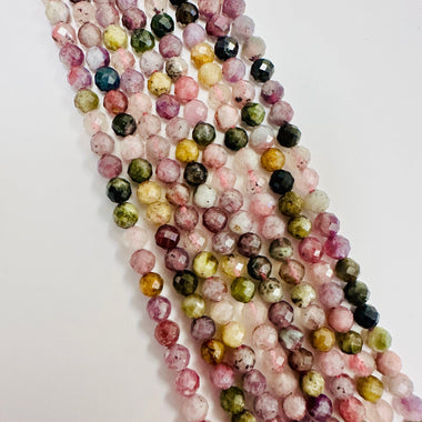 Tourmaline Crystal Round Faceted Gemstone Beads 4mm - 15.5" Strand - Beadsy Beads