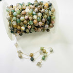18kt Plated Gold Stainless Steel Chain - Moss Agate Crystal - 50cm - Beadsy Beads