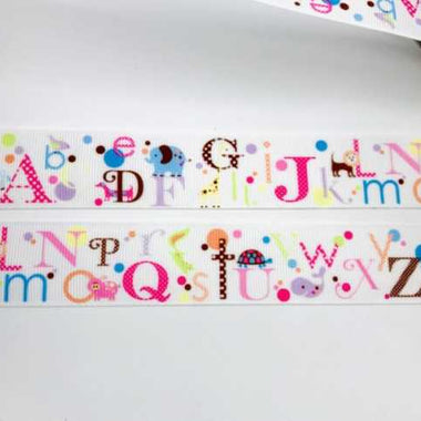 Grosgrain Ribbon Alphabets Pattern 25mm