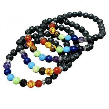 SUPER SPECIAL! 7 Chakra Crystal Gemstone Bracelet with Lava Rock  size 8mm