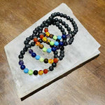 SUPER SPECIAL! 7 Chakra Crystal Gemstone Bracelet with Lava Rock  size 8mm