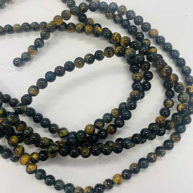 Round  Bead Yellow Blue Tiger Eye Crystal 15 inch Strand 6mm