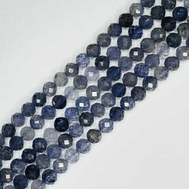 Iolite ( Water Sapphire ) Crystal Faceted Round Gemstones Beads 6mm -15.5″ Strand