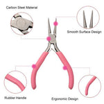 Carbon Steel Round Nose Pliers, Hand Tools, Polishing, Pink, 12x7.6x0.9cm