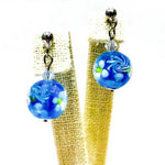 Stud Earrings Handmade Glass / Swarovski Encased Flower Aqua Blue