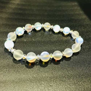 Swarovski Crystals / Frosted Clear Mystic Aura Quartz Gemstone Bracelet size 8mm