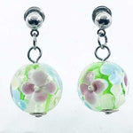 Nickel Free Stud Earrings Handmade Glass Encased Flower Light Green