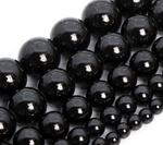 Authentic Black Tourmaline Round Crystal Gemstone Beads - 15.5" Strand