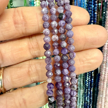 ''AA'' Charoite Crystal Gemstone Beads Round Faceted 4mm- 15.5" Stand - Beadsy Beads