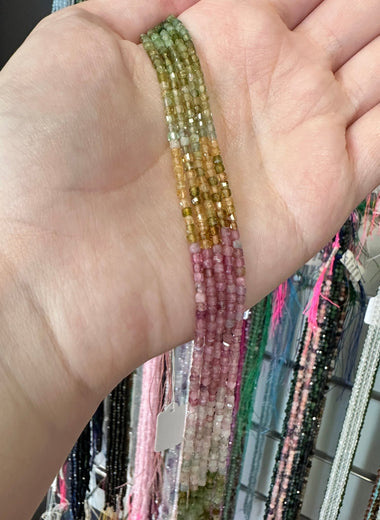 "AAA" Tourmaline faceted cube beads 2.5mm - 15 inch strand - Beadsy Beads