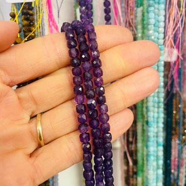 Authentic Amethyst Cube Crystal Beads 4mm 15.5 inches Strand - Beadsy Beads