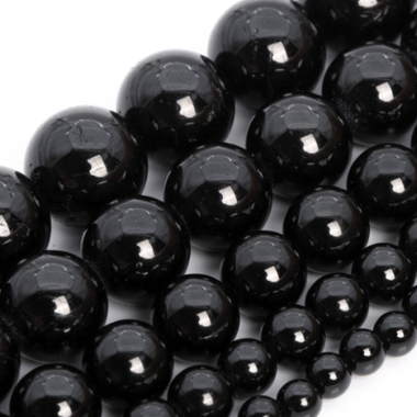 Authentic Black Tourmaline Round Crystal Gemstone Beads - 15.5" Strand - Beadsy Beads