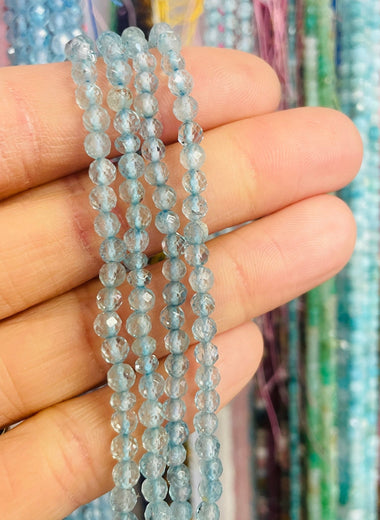 Authentic Blue Topaz Crystal Faceted Round Gemstone Beads 4mm – 15.5″ Strand - Beadsy Beads