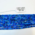 Authentic Lapis Lazuli Crystal Faceted Cube Gemstones Beads 3mm - 15 Inches Strand - Beadsy Beads