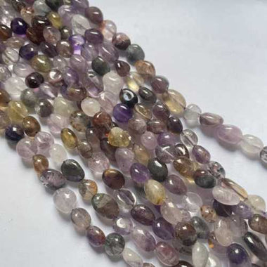 Authentic Purple Phantom Tumbled Nugget Gemstones Beads 7 - 8mm - 15.5" Strand - Beadsy Beads