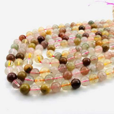 Authentic RARE! Mix Coloured Rutilated Quartz Gemstones Beads Round 8mm - 15 pcs - Beadsy Beads