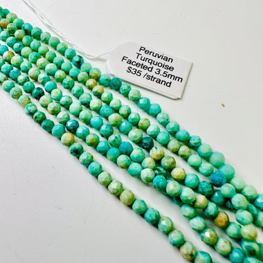 Authentic RARE! Peruvian Turquoise Gemstones Beads Round Faceted 3.5 mm - 15.5 inches strand - Beadsy Beads