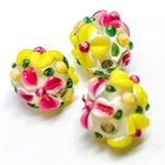 Handmade Glass Round Flower 11mm Yellow / Red