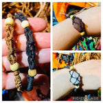 BLACK Eco - Friendly 100% Linen Cord Interchangable / Adjustable Macrame Crystal Pendant Pouch Net Bracelet - Beadsy Beads