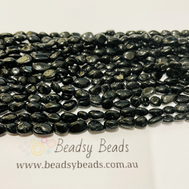 Authentic Black Tourmaline Potato Tumble Nugget Gemstones Bead 6-8mm -15.5" Strand