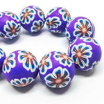 Handmade Polymer Clay Beads Round 18mm Flower Purple (2pcs)